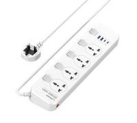 Extension Lead | Extension Lead with Usb Slots | 4 Universal Sockets | Surge Protector | 4 USB Ports (1xUSB-C 20W PD | 2xUSB-A) | Independent Switch | 6.5ft Power Cord | Child Safe Door