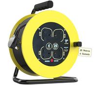 Extension Lead Outdoor, 25 Metres & 4 Socket Garden Extension Cable Heavy Duty Cable Reels with Winding Handle, 13A Fused UK Plug