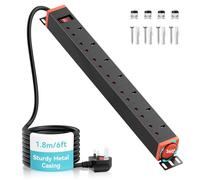 Extension Lead Power Strip 360° Rotatable Mounting Bracket, 7 Way Power Socket with Switch, Metal Housing Heavy-duty 19" Rack Mounted, Surge Protected Extension Lead for Home Office, 1.8M Cable