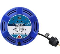 Masterplug Four Socket, 10 Metre Cassette Reel, Medium Extension Lead Cable Reel, Wind-Up Retractable Power Cord Reel, Thermal Cut Out, Work Power, Blue/Black, 10A, 4G, 10m, MCT1010/4BL