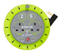 STATUS 2 Socket Cable Reel, 5m Green Extension Lead