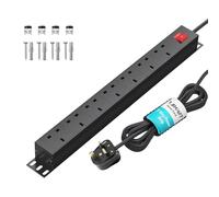 Extension Lead Surge Protection 7 Way Power Strip with Switch, Multi Plug Socket Horizontal 13amp PDU Power Distribution Unit, Rack Mount Power Outlets Wall Mount Power Strip, 1,8M Cable