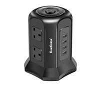Extension Lead Tower with USB Slots | 6 Plug Sockets & 4 USB Ports Power Tower | Surge-Protected Tower Extension Lead with 2M Cable & Switches for Home/Office Charging (Black)