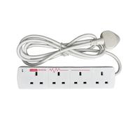 Extension Lead UK Pin Plug and Cable - Multi Socket Mains Strip (4 Gang - 2 Metres (Surge Protected), White)