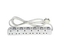 Extension Lead UK Pin Plug and Cable - Multi Socket Mains Strip (6 Gang - 2 Metres (Individual Switch), White)