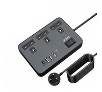 Extension Lead with 4 USB Slots, 3 Way Plug Extension Socket with Switches Power Strip, Extension Cord with Power Switch, 5m Extension Cable for Office Bedroom Black