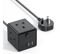 Extension Lead with 4 USB Slots and Switch, 3 Way Multi Plug Extension Cable with 2 USB C, UK Desktop Power Extension Cord with Multi Socket, 1.5M Extension Cable for Home Office