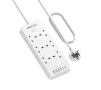 Extension Lead with 6 USB Slots (3 USB C), 6 Way Surge Protection Extension Sockets 2M with Switch, Wall Mounted Multi Plug Power Strip for Home Bedroom Kitchen Office, White