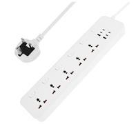 Extension Lead with 6 USB Slots Fireproof PC 50/60HZ 5 Way Plug Extension Socket Surge Protection Power Strip AC100-250 10A with Independent Switches for Home Office Dorm 13.97x3.54x1.18 Inch (white)