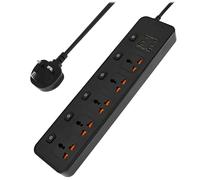 Extension Lead with 6 USB Slots Fireproof PC 50/60HZ 5 Way Plug Extension Socket Surge Protection Power Strip AC100-250 10A with Independent Switches for Home Office Dorm 13.97x3.54x1.18 Inch (black)