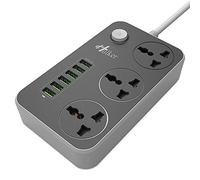 Extension Lead with USB, 3 Way Plug Socket with 6 USB Ports,Universal Power Strip with Fuse, Safety Door, Multi Plug Charging Station 1.5M 13A 3250W