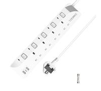 Extension Lead with USB C, Toomke 4 Gang 3 USB Plug Extension Sockets with 5 Independent Switches, Wall Mountable Power Strips, UK Power Socket Adapter, 1.5 Meters Extension Cord Cable 13A 3250W