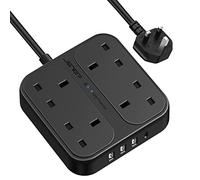 Extension Lead with USB Ports,JSVER 4 Outlets Power Strip with 1 USB-C and 3 USB Slots Surge Protection Extension UK Socket Plug (3250W,13A) 1.8M Extension Cable-Black
