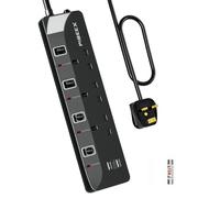 Extension Lead with USB Slots, 3 Way 2 USB Power Strip(13A/3250W), Multi Plug Extension Socket with Individual Switches, 1.5M UK Power Socket for Home Travel, Black
