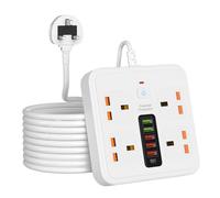 Extension Lead with USB Slots 4 AC Way Outlets, 3M/9.84FT Power Strip,5 USB+1 Type-C Slots Charging Surge Protected Electrical Cords,UK Multi Plug Adapter Extension Cable for Home Office (White)