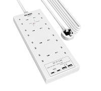 Extension Lead with USB Slots, 4 Way Socket Surge Protection with 4 USB Charger(2C+2A) Multi Plug 2990W Safety Shutter with 4M Extension Cord for TV PC Laptops Tablets