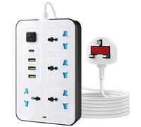 Extension Lead with USB Slots, 4 Way Sockets Outlets 4 USB Ports- Export socket with USB for home use, multi-functional British and European standard power strip, multi-hole power strip