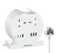 Extension Lead with USB Slots, 6 Way Outlets 6 USB (1 PD 20W Type C, 1 USB-C, 4 USB-A) Double-Side Extension Lead Tower, Multi Plug Extension Sockets Overload Protection 3250W 13A Extension Cable 1.5M