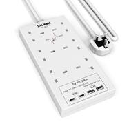 Extension Lead with USB Slots, 6 Way Socket Surge Protection with 4 USB Charger(2C+2A) Multi Plug 2990W Safety Shutter with 1.8M Extension Cord for TV PC Laptops Tablets
