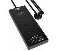 Extension Lead with USB Slots, 8 Way Socket Surge Protection with 4 USB(2C+2A) Multi Plug 2990W Safety Shutter with 2M Extension Cord for TV PC Laptops Tablets (TS 28C2 2M) BLACK