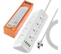 Extension Lead with USB Slots, 8 Way Universal Outlets Power Strip with 5 USB Ports, Surge Protection Extension Cable with 1.9M Extension Cord for Home, Office, Support QC3.0 + PD20W