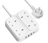 Extension Lead with USB Slots,JSVER 13A 4 Way Surge Protection Multi Plug Power Strip with USB- C and 3 USB Ports Extension Cable with 1.8M Cord Power Socket for Home, Office-White