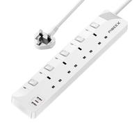 Extension Lead with USB Slots, Plug Extension Socket with Individual Switches, 4 Way Extension Lead with 1 USB C (PD 20W) and 2 USB A, 2 Meters Wall Mounted Extension Cable 13A 3250W for Home