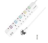 Extension Lead with USB Slots, Toomke 4 Way Plug Extension Socket with 2 USB-A and 1 USB-C, Mountable Power Strip with Individual Switches, UK Plug Socket 1.5m Extension Cord 13A 3250W