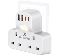 Extension Plug -ElectroEdge, Fast Charging PD20W USB ports & Built-in Nightlight. 6-in-1 socket adapter, 2 Type-C & 2 USB-A, 13A UK plugs, wall socket power strip for Home, Office, Kitchen, University