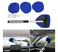 Extension-Type Car Cleaner with 180° Swivel Head, Retractable Aluminum Handle, 3 Microfiber Towels & Spray Bottle for Interior/Exterior Gl(Green)