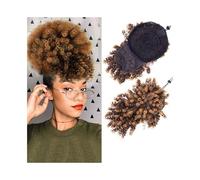 Extensions Afro High Puff Hair Bun with Bangs Synthetic Kinky Curly Drawstring Ponytail Hairpiece for Women(1BT27)