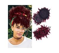 Extensions Afro High Puff Hair Bun with Bangs Synthetic Kinky Curly Drawstring Ponytail Hairpiece for Women(1BTBug)