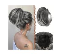 Extensions Straight Hair Bun Drawstring Synthetic Hair Extension Comb Clip Ponytail Updo Hairpiece for Women(#1B/Deep Grey)