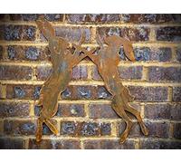 Exterior Large Rustic Metal Boxing Hares Rabbit Garden Wall Hanging Yard Art Fence Shed Gate Home Sculpture Gift Present