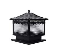 Exterior Rainproof Black Retro Glass Column Lamp European Creative Iron IP54 Waterproof Table Lamp Street Lamp Outdoor Lamp Garden Lamp Wall Lamp Door Column Lamp Outdoor Lamp E27 Lamp Holder S The