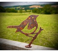 Exterior Rustic Rusty Metal Robin Bird Garden Small Fence Topper Yard Art Gate Post Sculpture Gift Present