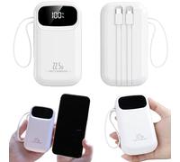 External Battery Fast Charging, 20000mAh Power Bank Fast Charging, with USB and USB C Cables, Portable Battery for iPhone, with Integrated Cables, Compatible with Samsung iPad Macbook White