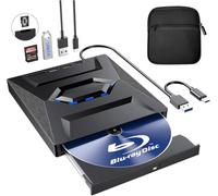 External Blu Ray Drive with Case,Portable Bluray Player Writer Reader,CD Burner with USB 3.0 typc C Port& SD Card,DVD & CD-ROM +/-RW,External Blu-Ray Drives for PC Laptop Desktop Windows Mac Linux