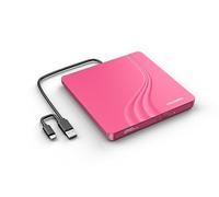 External CD DVD Drive, 0.5″ Ultra Slim USB 3.0 Type-C DVD Player, CD DVD+/-RW Optical Drive, Portable DVD CD Burner Reader Writer Recorder for Laptop, Desktop, Mac, Windows 11/10/8/7, Linux, Pink