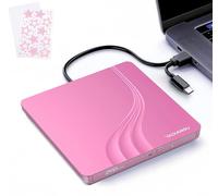 External CD DVD Drive, 0.5″ Ultra Slim USB 3.0 Type-C DVD Player, CD DVD+/-RW Optical Drive, Portable DVD CD Burner Reader Writer Recorder for Laptop, Desktop, Mac, Windows 11/10/8/7, Linux, Pink