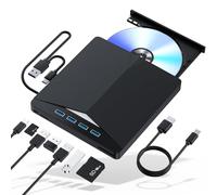 External CD/DVD Drive for Laptop - 7 in 1 USB 3.0 DVD Player for Laptop, CD ROM Disk Drive Portable CD/DVD Burner Compatible with Laptop, Desktop PC, Windows 11/10/8/7, Linux, Mac OS (Black)