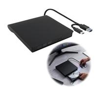 External CD DVD Drive for Laptop, Portable External DVD Drive with USB & Type-C, Slim CD Drive for Laptop with High-Speed Reading, Low-Noise Operation, Plug-and-Play Use for Home Office and Travel