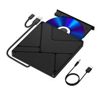 External CD DVD Drive for Laptop, USB 3.0 &Type-C Portable Slim CD/DVD +/-RW Burner, DVD/CD ROM Rewriter Low Noise Optical External Disk Drive for Desktop PC Mac OS Windows 11/10/8/7/XP/Vista/Linux