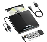 External CD/DVD Drive for PC, Portable 7 in1 USB 3.0 CD Drive External Usb, CD Reader for PC CD Burner with 4 USB Ports and TF/SD Card Slots, External Dvd Burner for Windows 11/10/8/7/XP/Linux/MacOS