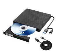 External CD DVD Drive, Slim CD DVD Rw Reader Disk Drive Portable DVD Player, USB 3.0 and Type-C Optical DVD Drive ROM Burner Rewriter for Laptop PC Mac OS MacBook Windows 10/8/7/XP/Linux