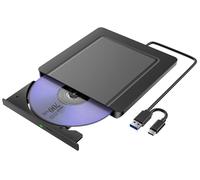 External CD DVD Drive, Ultra Flat USB 3.0 & USB-C CD/DVD Drive External, CD DVD +/-RW ROM Burner Optical External DVD Drive for Laptop, PC, Desktop, MacBook, Windows 11/10/8/7/XP/Linux/MacOS