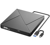 External CD DVD Drive, USB 3.0 and Type-C Portable CD DVD +/-RW Drive, DVD/CD ROM Burner Reader, Slim Optical DVD Drive, CD/DVD Player for Laptop, Desktop, MacBook, macOS/Linux/Windows 11/10/7/8/XP