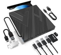 External CD DVD Drive USB 3.0 Type-C Slim Portable Player CD DVD RW Burner Writer Reader with SD/TF Slot & 4 USB Ports, Optical Disk Drive for Laptop Windows11/10/8/7 Mac OS/Macbook/Vista/Linux
