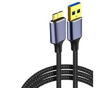 External Hard Drive Cable USB 3.0 A to Micro B 0.5M - Braided Nylon & Gold Plated 5Gbps Data Lead for WD/Seagate/Toshiba/Samsung, Compatible with Portable HDD, Galaxy S5, Camera