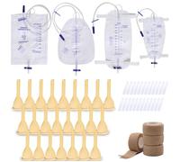External Male catheters for Men, 24pcs Soft Latex Sets, 1 pcs 750 ml Leg Bag, 1 pcs1000 ml Leg Bag, 1 pcs 1500 ml Urine Bag, 1 pcs 2000 ml Urine Bag with 4 Rolls of Tape - Urine Collection (35mm)